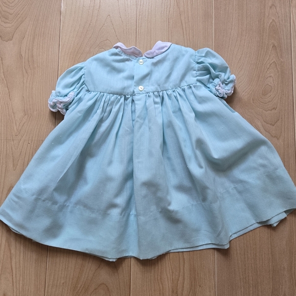 Vintage 1980s Polly Flinders pastel teal collared smocked dress - Picture 2 of 8